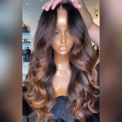 Brown Ombre Glueless Wigs Body Wave 13x4 Lace Front Wigs Ombre Colored Human Hair Wigs - GeetaHair