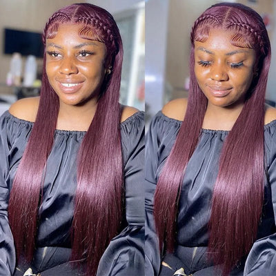 99J Burgundy Color Straight Hair 13x4 HD Lace Front Wigs/4x4 HD Lace Closure Wig Pre Plucked Hairline Real Human Hair Wigs - Geeta Hair - GeetaHair
