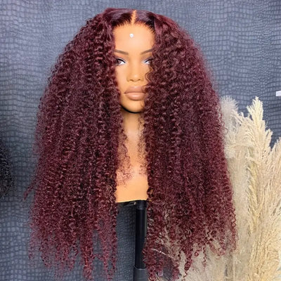 99j Burgundy Hair 13x4 HD Lace Kinky Curly Lace Front Wig Glueless 4x4 Lace Closure Wig Pre Plucked Human Hair Wigs - Geeta Hair - GeetaHair