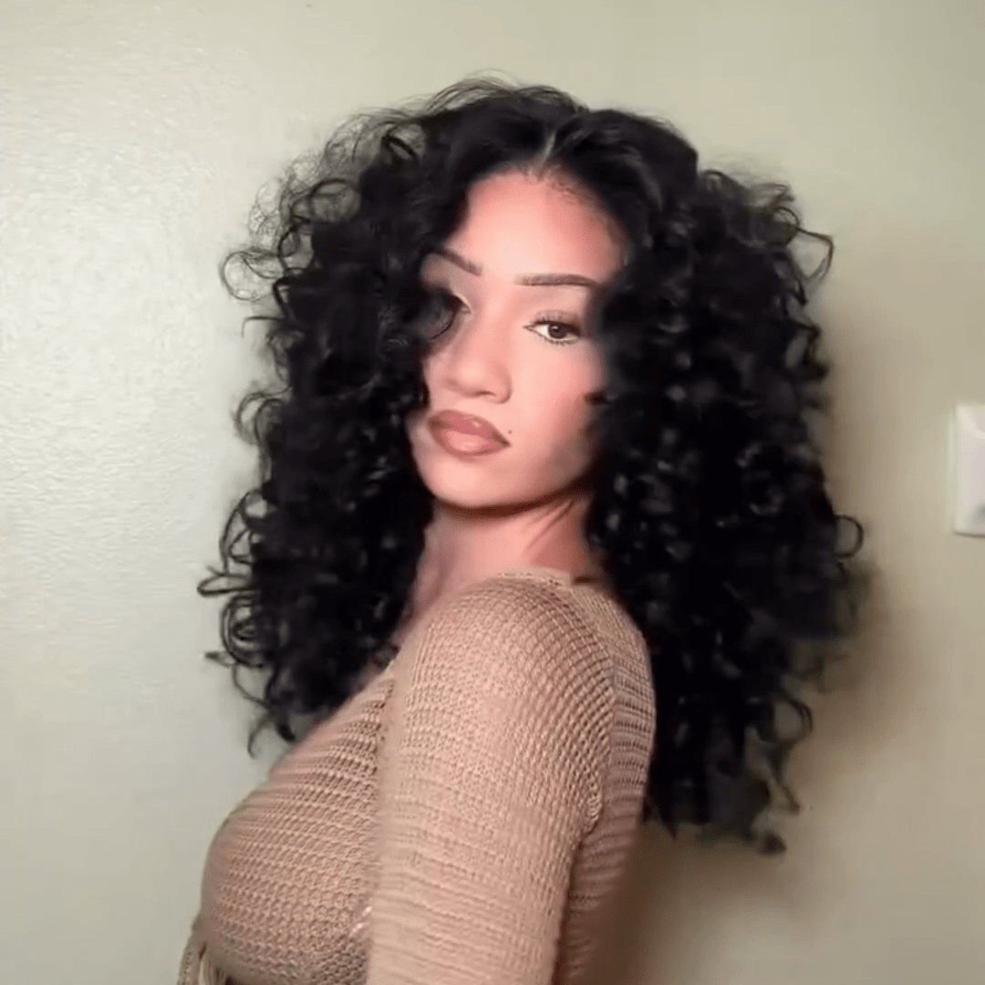 Geeta Full 300% Density Bouncy Curl 13x4 Lace Front Glueless Human Hair Wigs Pre Plucked Pre Cut Lace Front Wigs - GeetaHair