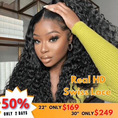 No Code 50% OFF Flash Sale: Glueless 6x4.5 Water Wave Pre Cut HD Transaparent Lace Human Hair Wigs - Only 2 Days - GeetaHair