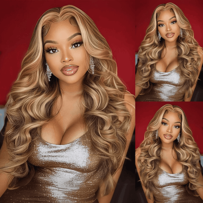Body Wave Hair Honey Blonde Highlight 13x4 Hd Transparent Lace Front Wig 100% Virgin Human Hair Wig - Geeta Hair - GeetaHair