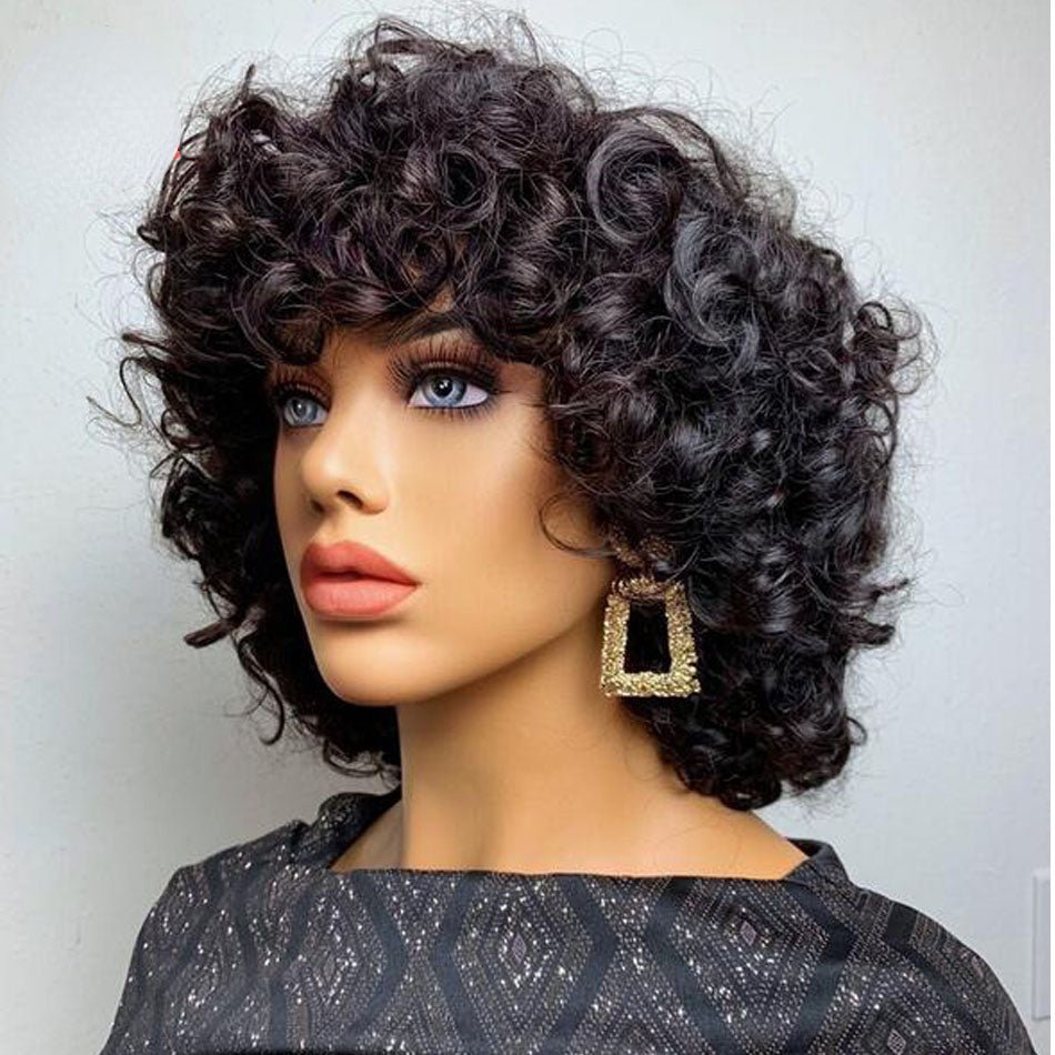 Lazy Girl Wigs Bouncy Wave Pixie Cut Glueless Bob Wig Bouncy Curl 13x4 Lace Front Wig No Code Needed - GeetaHair