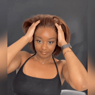 Flash Sale Brown Glueless Wigs Short Bob Straight 4x6 Pre Cut Lace Wigs Pre - plucked Lace Front Wigs - GeetaHair