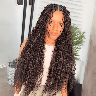 Pre Braided Wig Water Wave 13x4 Lace Front Human Hair Wigs Wear Go Boho Braided Glueless Wig - GeetaHair