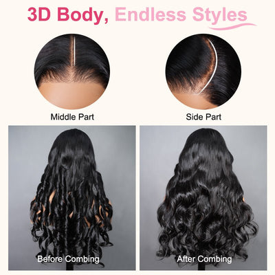 3D Body Wave Wig Bofore Combing & After Combing & Free Part Endless Styes_detail