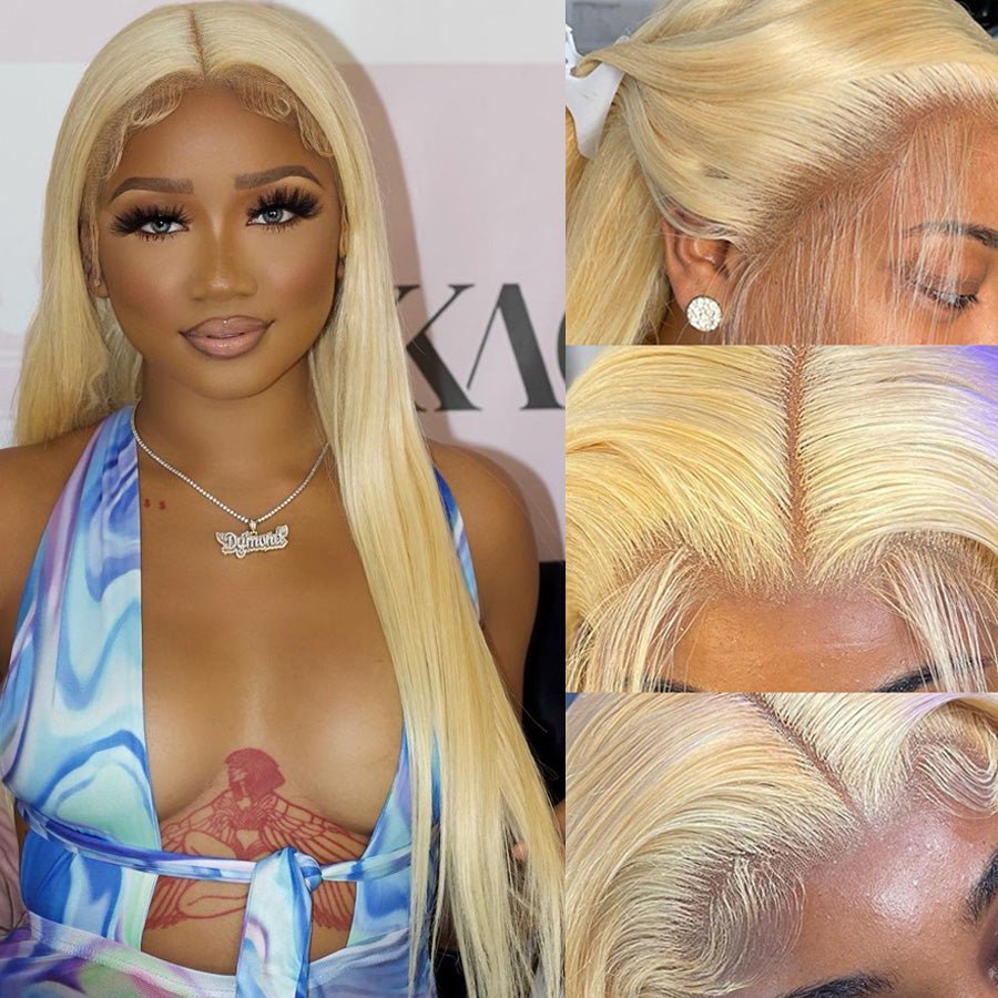Straight Hair 613 Blonde Frontal Wig 13x4 HD Lace Front Human Hair Wigs Pre Plucked Hairline - Geeta Hair - GeetaHair