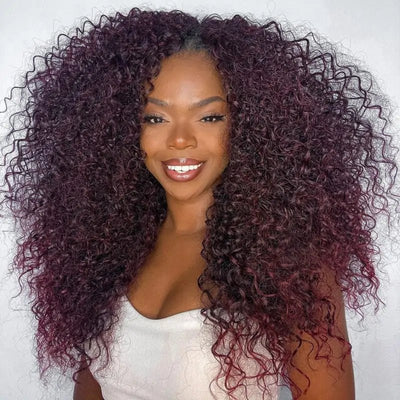 Deep Purple Lace Front Wig Human Hair 13x4 Dark burgundy lace front wigs human hair curly 180% Density - GeetaHair