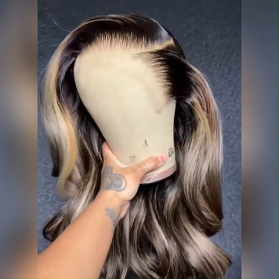 Blonde Highlight Glueless Short Body Wave Lace Front Human Hair Bob Wigs - Geeta Hair - GeetaHair
