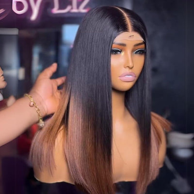 1B/Brown Glueless Wigs Short Bob Straight 4x6 Pre Cut Lace Wigs Pre - plucked T1B/27 Lace Front Wigs - GeetaHair