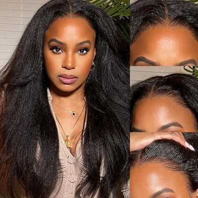 Wear Go Glueless Wigs Kinky Straight Pre Cut HD Transaparent Lace Human Hair Wigs With Breathable Wear & Go Pre Plucked Hairline Cap Air Wig - Geeta Hair - GeetaHair