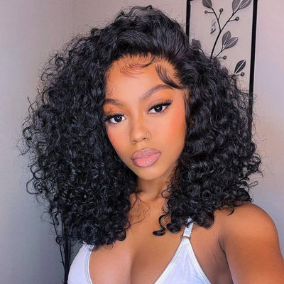 Bogo Sale $259= 26" Curtain Bang Loose Wave Wig + 14" Kinky Curly Bob Wig - GeetaHair