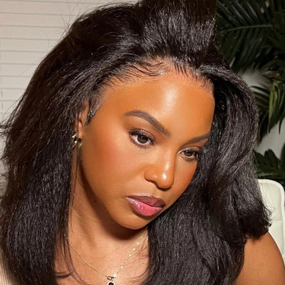 Layer Cut Natural Hairline Kinky Straight Short Bob Wigs 13x4 Lace Front Human Hair Wigs Wear Go Glueless Wigs - GeetaHair