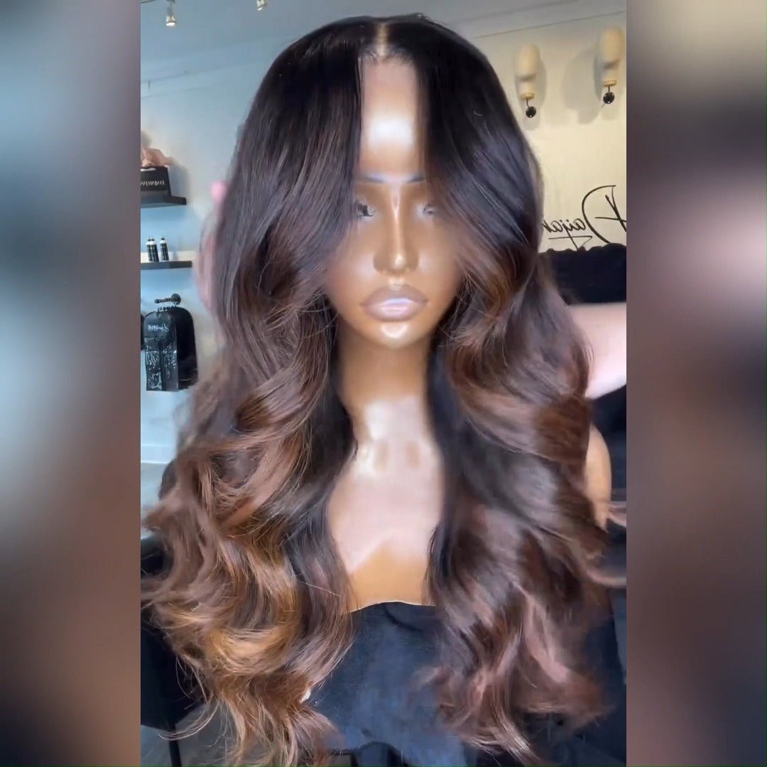 Brown Ombre Glueless Wigs Body Wave 13x4 Lace Front Wigs Ombre Colored Human Hair Wigs - GeetaHair