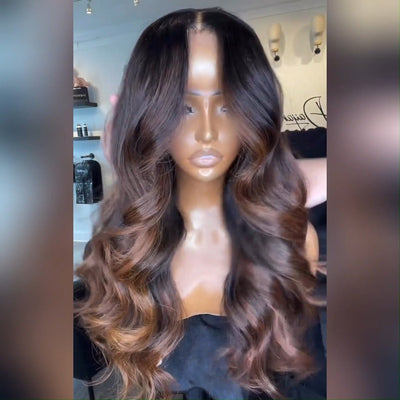 Brown Ombre Glueless Wigs Body Wave 13x4 Lace Front Wigs Ombre Colored Human Hair Wigs - GeetaHair
