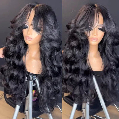Geeta Full 250% Density Loose Body Wave Human Hair Wigs 13x4 Ocean Wave Lace Front Wigs with Curtain Bangs - GeetaHair