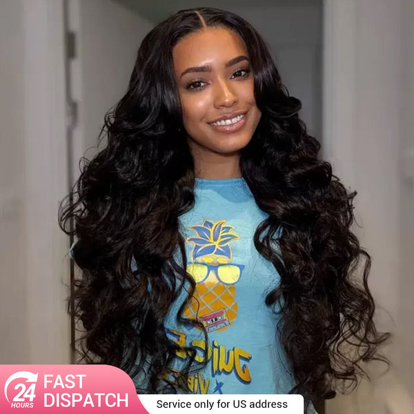 Perruques de cheveux humains ondulés lâches de densité complète de 250 % 13x4 perruques frontales en dentelle ondulée océanique avec frange rideau-Geeta Hair 