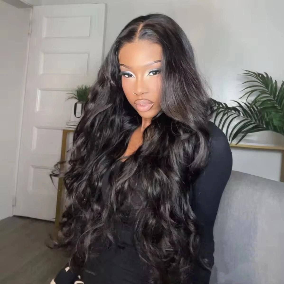 Geeta Full 250% Density Loose Body Wave Human Hair Wigs 13x4 Ocean Wave Lace Front Wigs with Curtain Bangs - GeetaHair