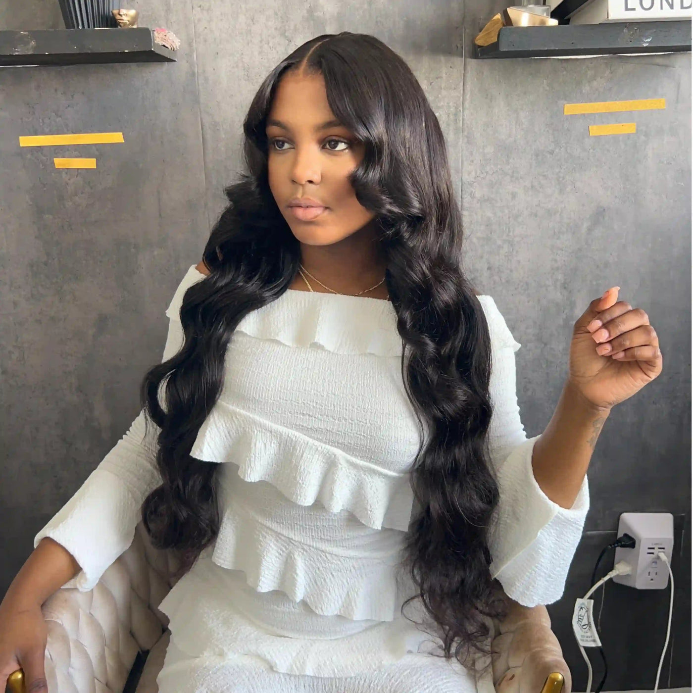 Geeta Full 250% Density Loose Body Wave Human Hair Wigs 13x4 Ocean Wave Lace Front Wigs with Curtain Bangs - GeetaHair