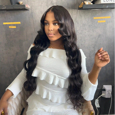 Geeta Full 250% Density Loose Body Wave Human Hair Wigs 13x4 Ocean Wave Lace Front Wigs with Curtain Bangs - GeetaHair