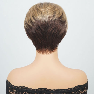 Short Straight Bob Wigs Blonde With Brown Pixie Cut Wig Full Machine Made Human Hair Wigs - GeetaHair