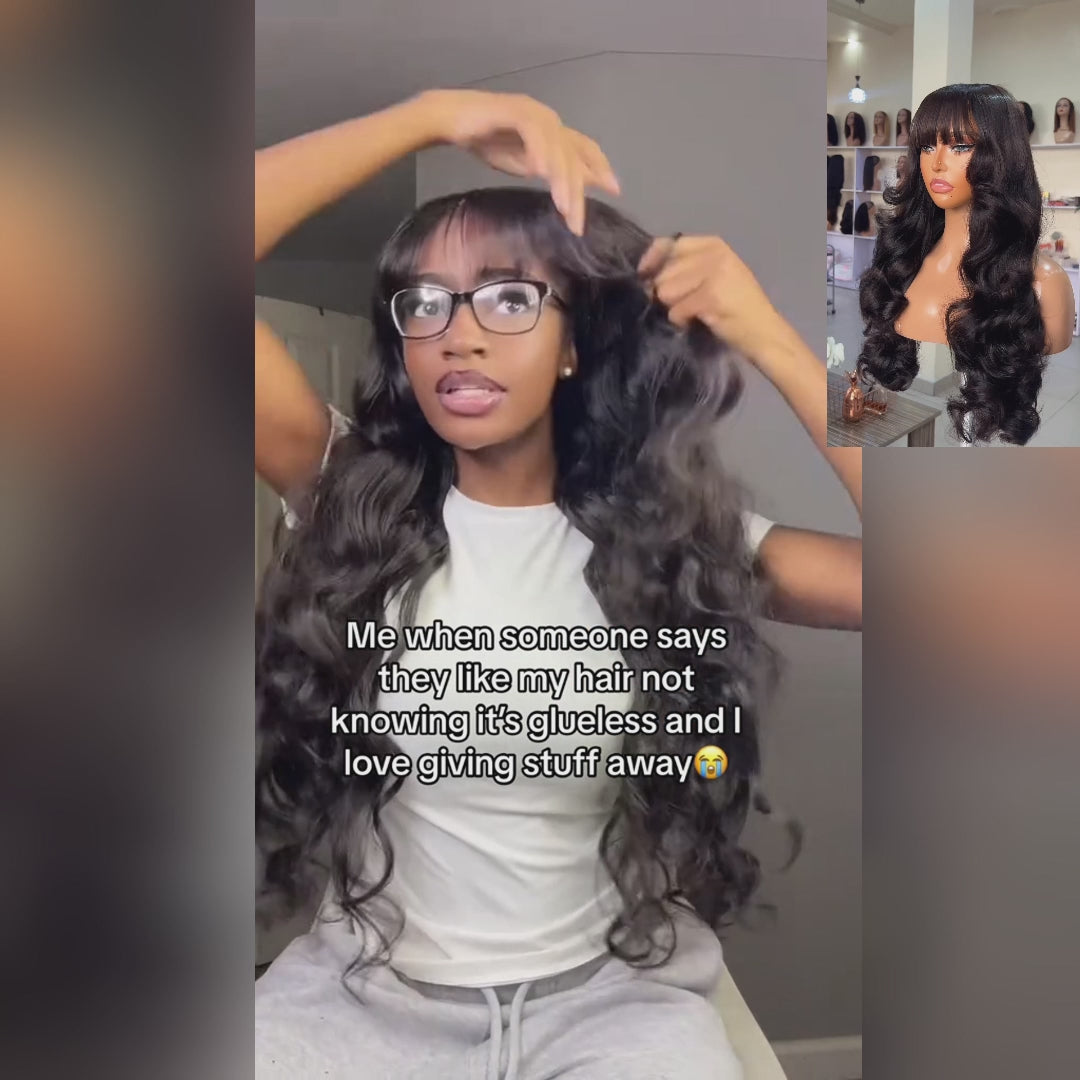 Layer Cut Wigs Put On&Go Body Wave Glueless Wigs 6x4 Human Hair Wig With bangs -GeetaHair