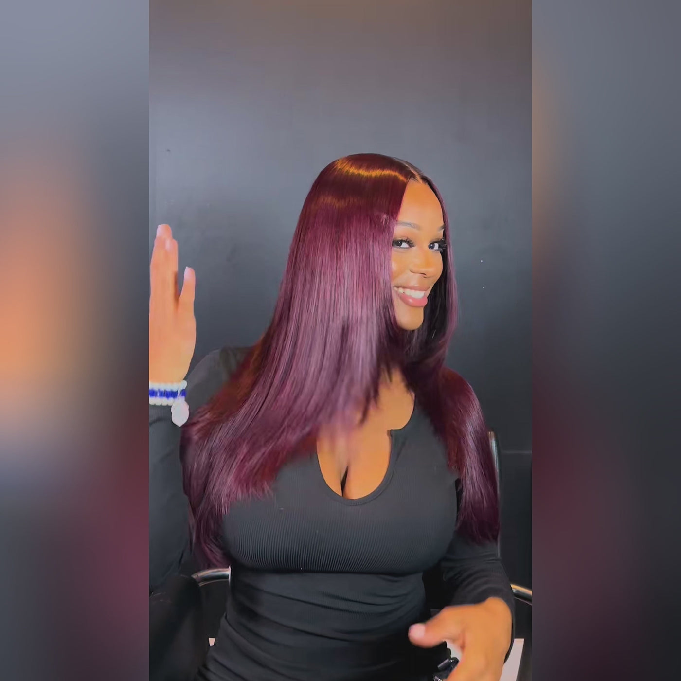 Geeta Straight 7x5 Lace Glueless Wig Burgundy Purple Black Cherry Invisi Drawstring Human Hair Wigs