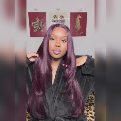 Geeta Straight 7x5 Lace Glueless Wig Burgundy Cherry 99J Color Invisi Drawstring Human Hair Wigs