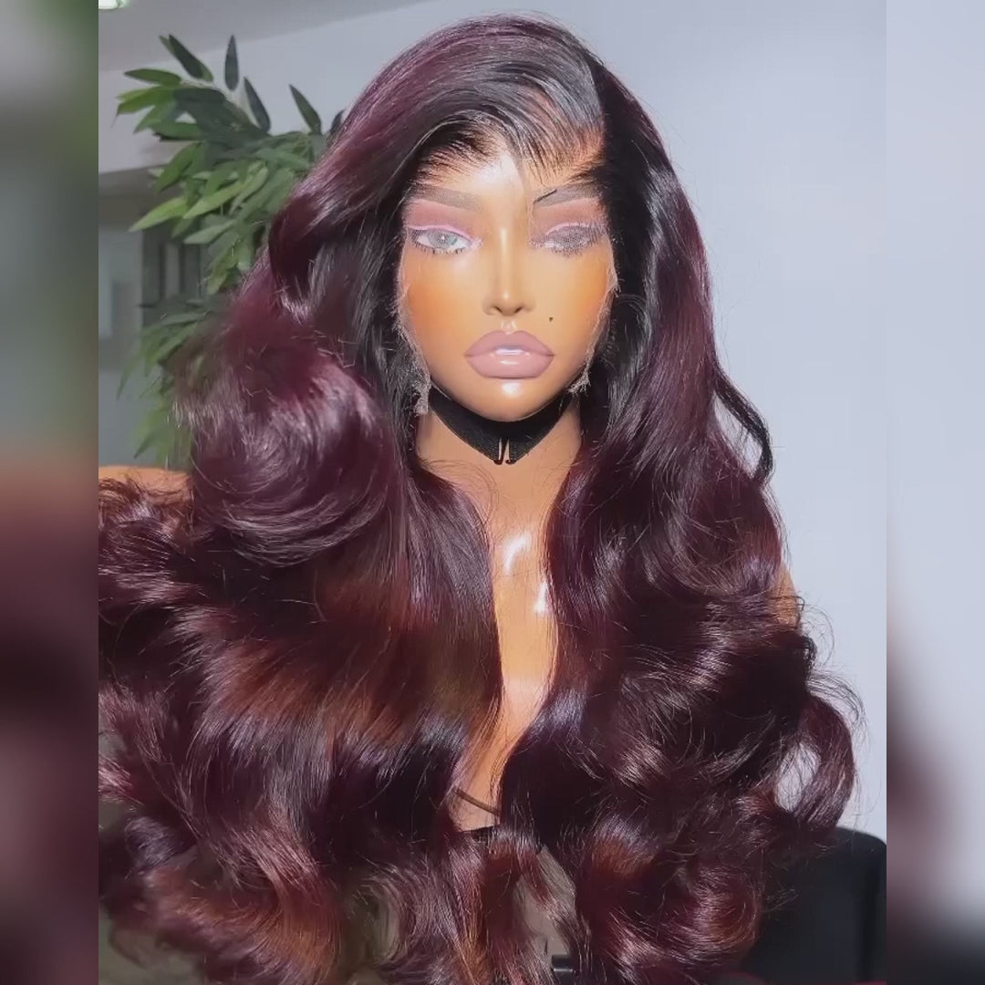 T1B/99J Lace Front Wig Body Wave 13x4 Burgundy Colored Glueless Wigs Pre Plecked -Geeta Hair