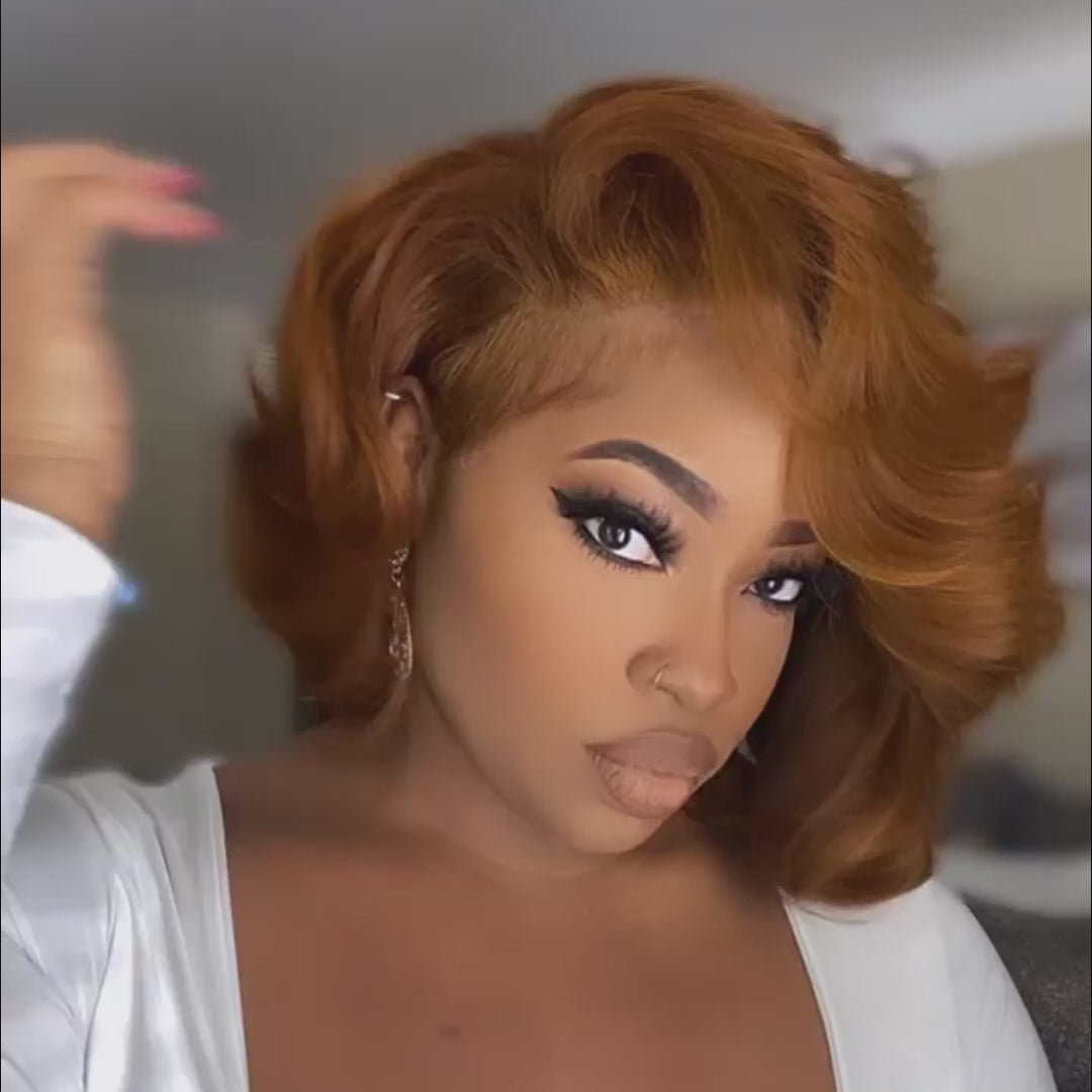 Ginger Orange Wear And Go Glueless Bob Wig Body Ocean Wave 13x4 Lace Front Pre Plucked Human Wigs