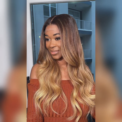 Body Wave Hair 1b/30 Ombre Honey Brown Color Guleless T Part Lace Frontal Wig 100% Virgin Human Hair Wigs-Geeta Hair