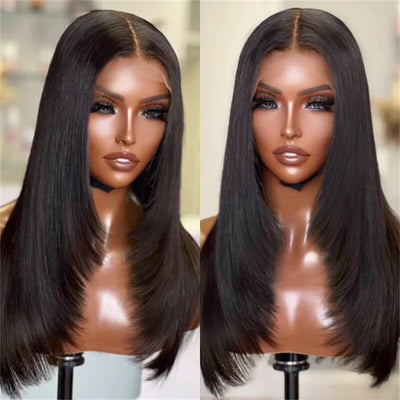 Pre Bleached Knots Glueless Wig Layered Cut 13x4 HD Lace Front Wig Human Hair for Women Pre Plucked Natural Hairline