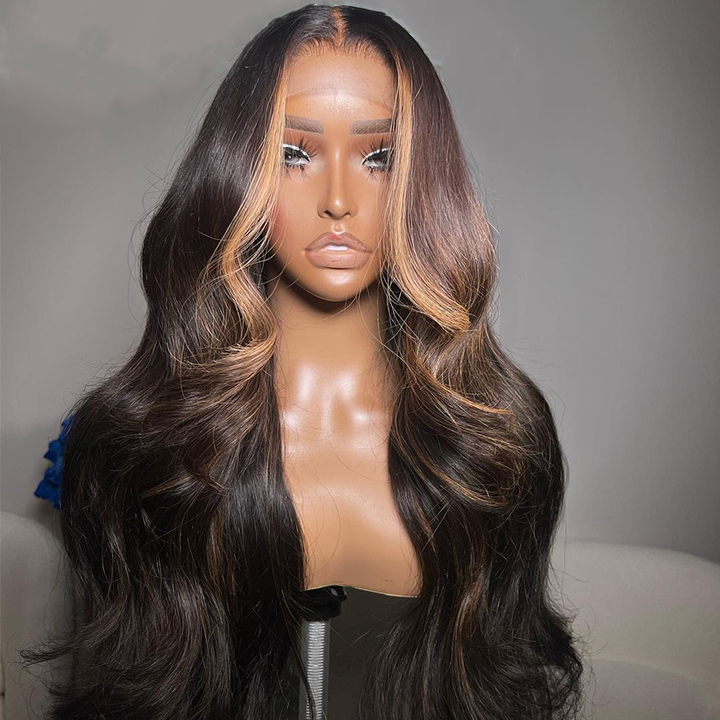 Money Piece Brown Body Wave HD Transparent Lace Front Wigs Glueless Skunk Stripe Color Human Hair Wigs-GeetaHair