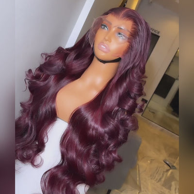 99J Burgundy Glueless Wigs 3D Body Wave 13x4 Red Colored Lace Front Wigs Pre Plecked -Geeta Hair