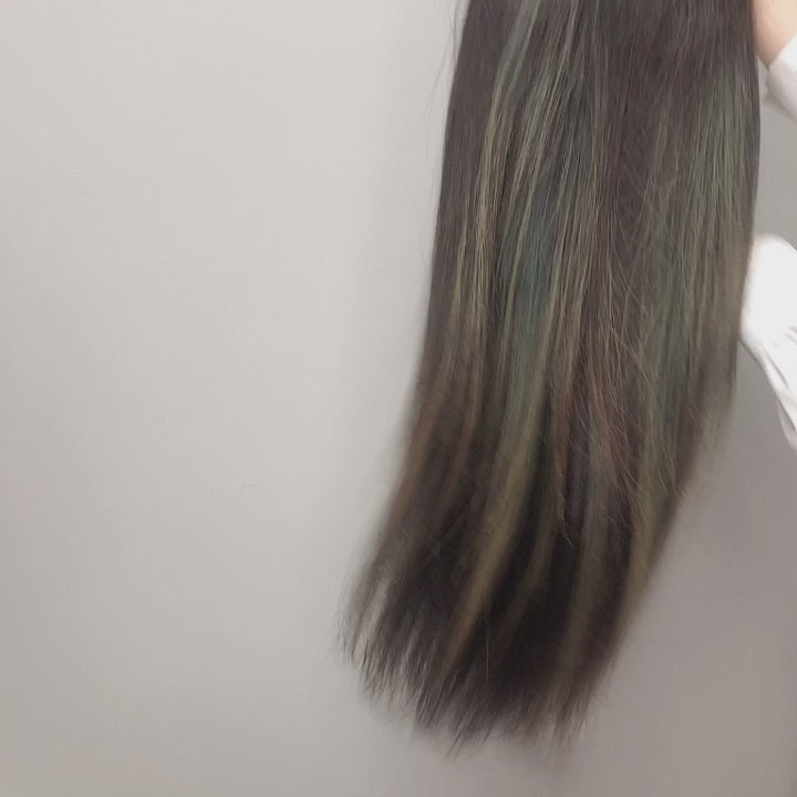 Balayage Light Blue Long Straight Hair Glueless 4x4/13x4 HD Lace Front Human Hair Wigs Funky Color Highlights Wig-Geeta Hair