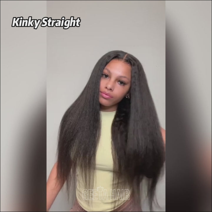 13x4 Pre Everything Yaki/Kinky Straight Lace Frontal Put On And Go Invisi Drawstring Human Hair Wig