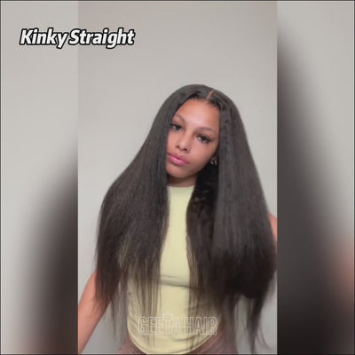 13x4 Pre Everything Yaki/Kinky Straight Lace Frontal Put On And Go Invisi Drawstring Human Hair Wig