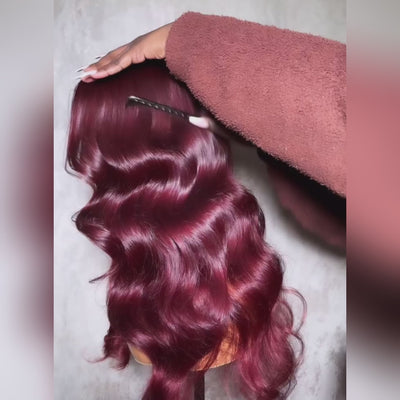 Burgundy Body Wave HD Lace Front Wig 99j Colored Glueless Pre Plucked Nature Hairline Human Hair Wigs-GeetaHair