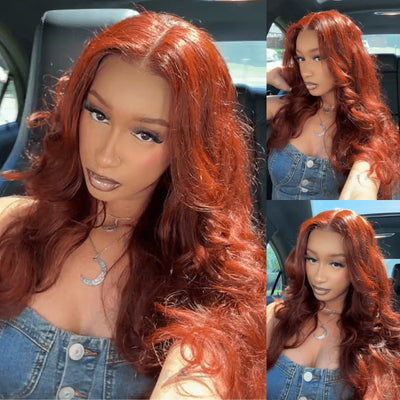 Geeta Reddish Brown Color 3D Body Wave 13x4 Lace Front Wig Put on and Go Invisi Drawstring Wig
