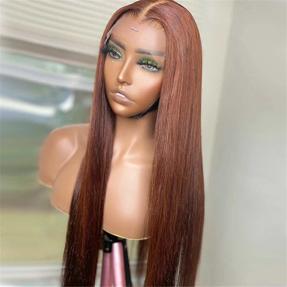 Reddish Brown 13x4/4x4 HD Transparent Lace Wig Straight Auburn Glueless Human Hair Wigs