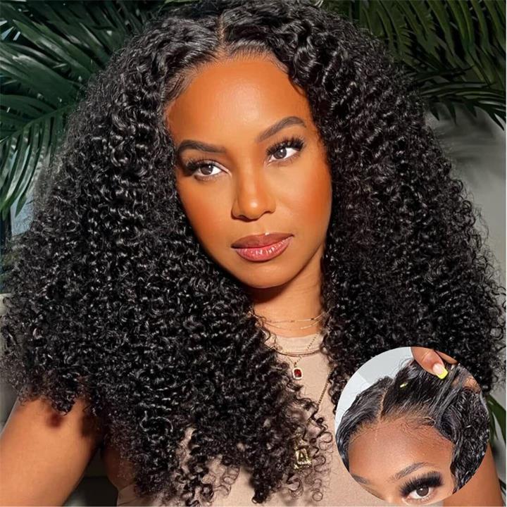 Wear Go Glueless Wig Fluffy Kinky Curly 6x5 Pre Cut Lace Front Wigs Pre Plucked Natural Hairline 180% Density