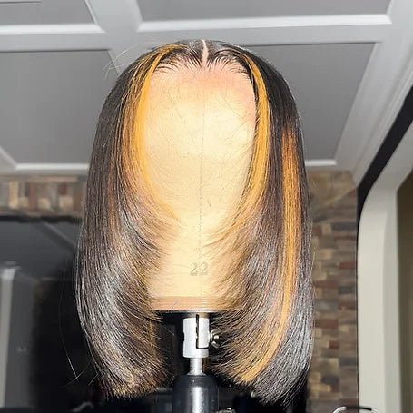 24 Hours Shipping Layer Cut Glueless Wigs Ombre Highlight Straight Bob Human Hair Wigs 13x4 Lace Front Wigs - GeetaHair