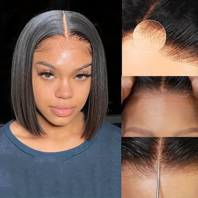 Short Straight Hair Bob Wig Pre Plucked 4x4 HD Lace Closure Human Hair Bob Wigs - Geeta Hair - GeetaHair