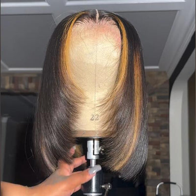 24 Hours Shipping Layer Cut Glueless Wigs Ombre Highlight Straight Bob Human Hair Wigs 13x4 Lace Front Wigs - GeetaHair