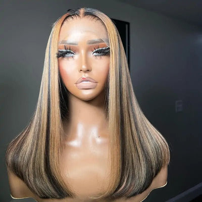 Straight Bob Wig Human Hair Highlight Balayage HD Lace Front Wigs Human Hair Pre Plucked - GeetaHair