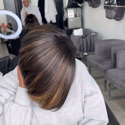 Geeta Brown Highlight Side Part Short Bob Wig Glueless Straight Lace Front Human Hair Wigs Pre Plucked - GeetaHair