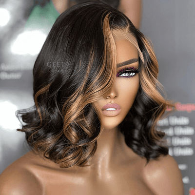 Highlight Honey Blonde Body Wavy 13x4 Lace Front Short Bob Wig Glueless Human Hair Wig - Geeta Hair - GeetaHair