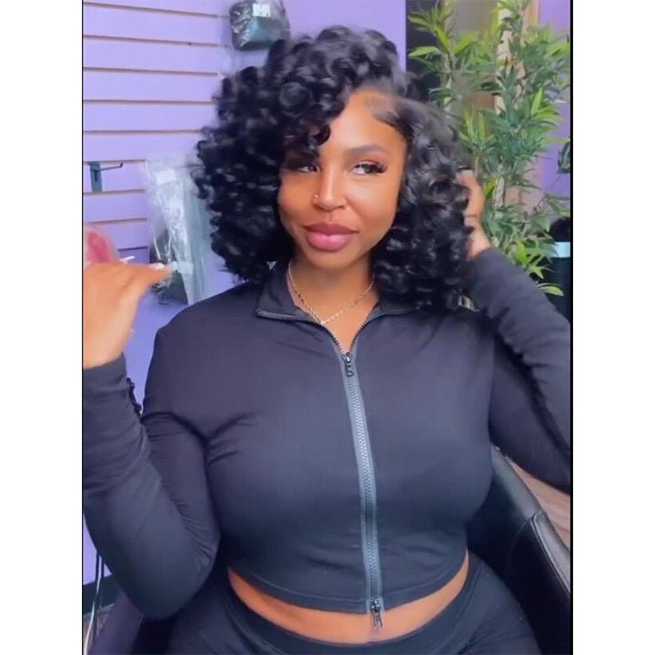 Bouncy Curly Bob Human Hair Wigs Beginner Friendly Glueless Lace Front Wig 180% Density - Geeta Hair - GeetaHair