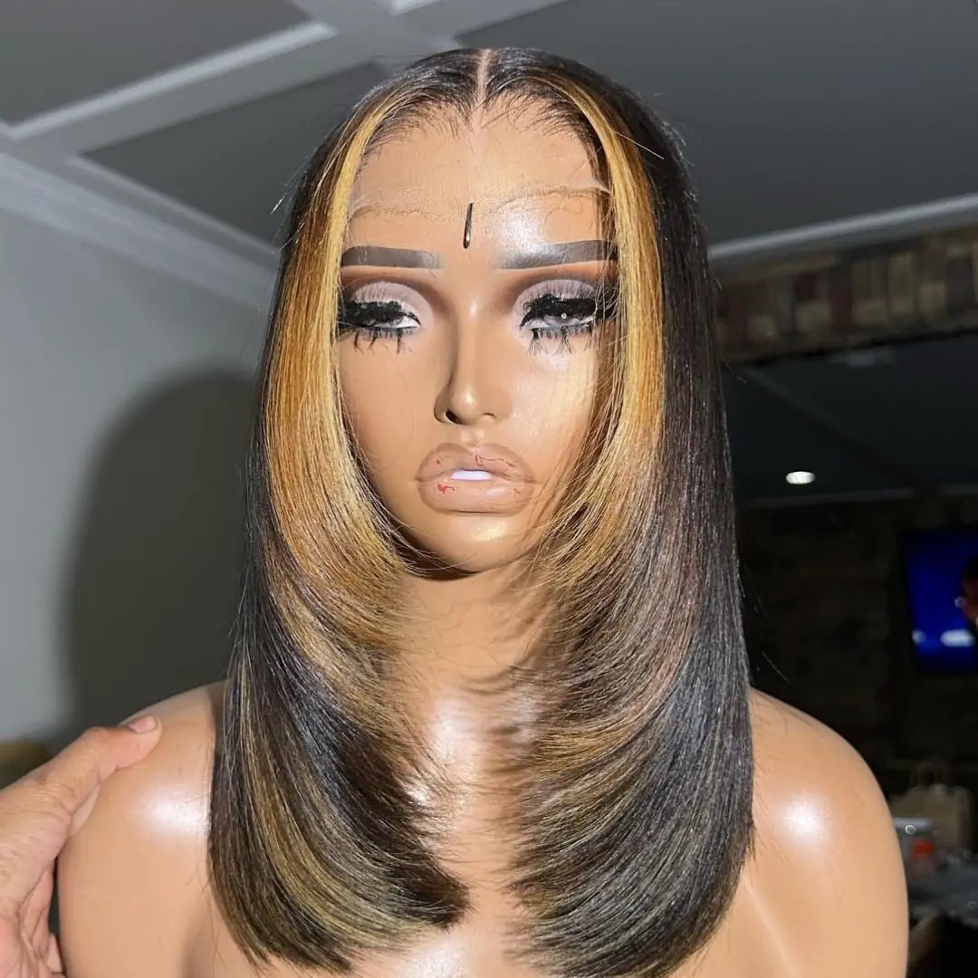 24 Hours Shipping Layer Cut Glueless Wigs Ombre Highlight Straight Bob Human Hair Wigs 13x4 Lace Front Wigs - GeetaHair