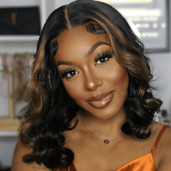 Highlight Honey Blonde Body Wavy 13x4 Lace Front Short Bob Wig Glueless Human Hair Wig - Geeta Hair - GeetaHair